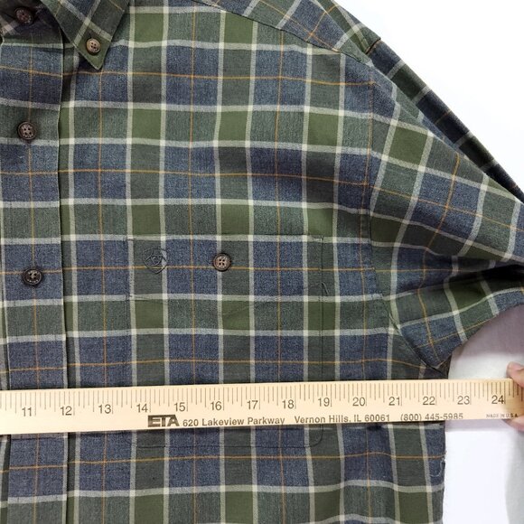 Ariat Pro Shirt Green Plaid Size Medium Button Down Long Sleeve Flannel - Picture 7 of 13